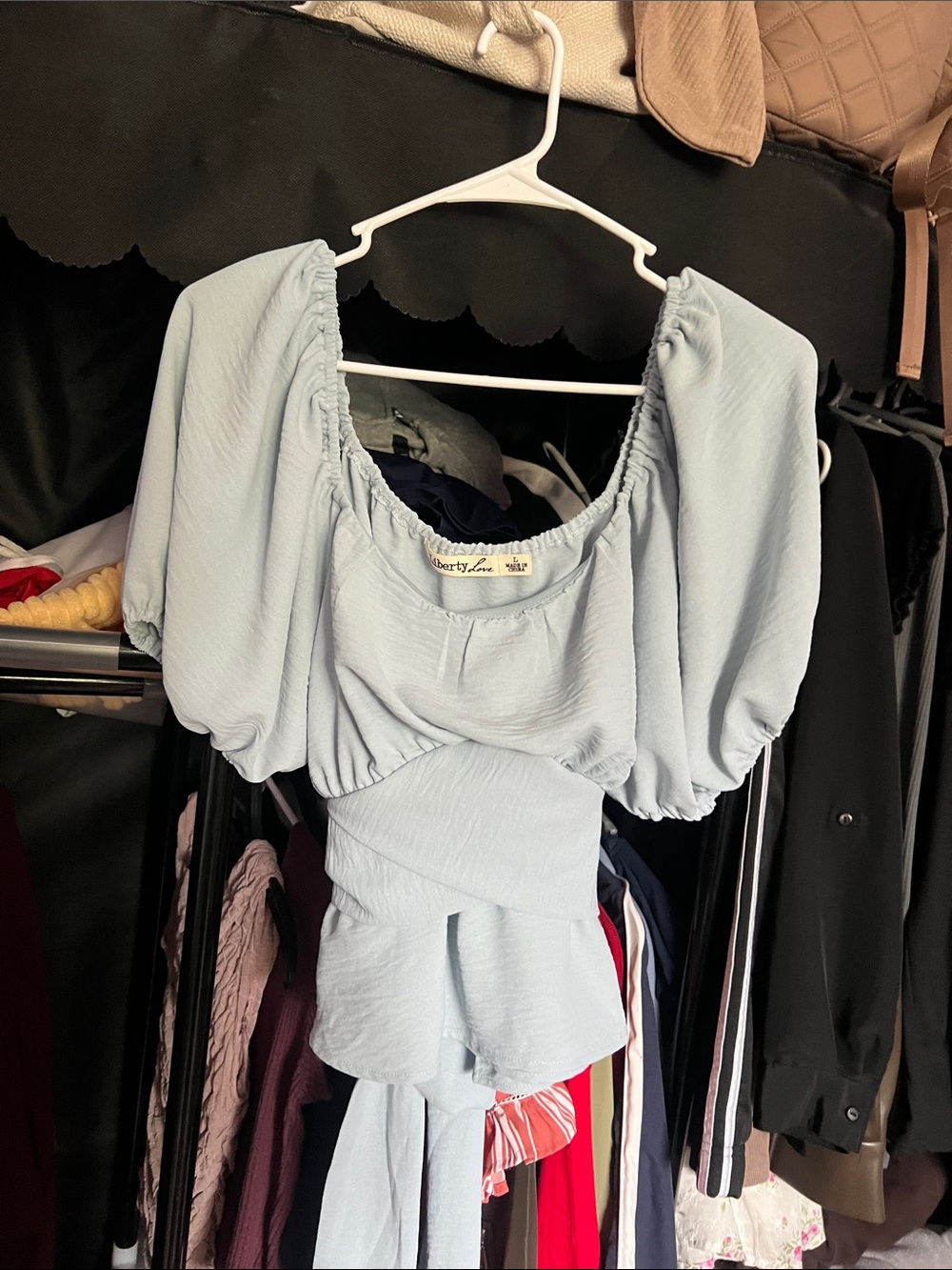 Liberty Love Powder Blue Puff Sleeve Peplum Top